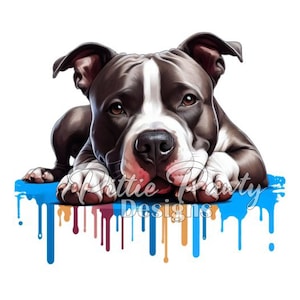 PNG Digital Download Laying on Paint Drip Pitbull - Pit bull Bully Dog - PNG File  Color Art Sublimation design for Shirt and Decal Stickers