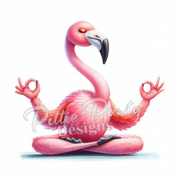 PNG Digital Download - Meditating Yoga Flamingo Bird - Beach Girl - PNG Vivid Color Art Sublimation Design for Shirt and Decal Stickers