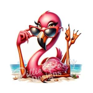 PNG do pobrania w wersji cyfrowej - Flocking Fabulous Flamingo Bird Beach Girl - PNG do druku w kolorze, sublimacja, projekt na koszulki i naklejki