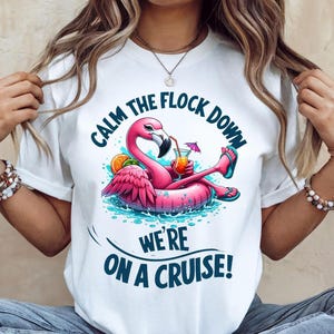 Flamingo PNG Digital Download - Calm the Flock Down Cruise Flamingo III - Beach Girl - PNG Sublimation Design for Shirt and Decal Stickers