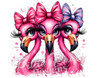 Flamingo PNG Digital Download - Flocking Fabulous Flamingo Birds - Watercolor PNG Printable Sublimation Design for Shirt and Decal Stickers