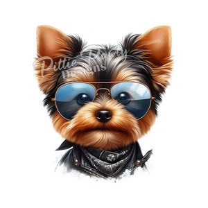 PNG Digital Download - Yorkie Biker Dog - Yorkshire Terrier Dog -PNG Printable Sublimation Design for Shirt and Decal Stickers