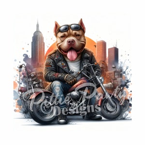 PNG Digital Download - Pitbull Biker Dog New York City - Pit bull Bully - PNG Printable Art Sublimation Design for Shirt and Decal Stickers
