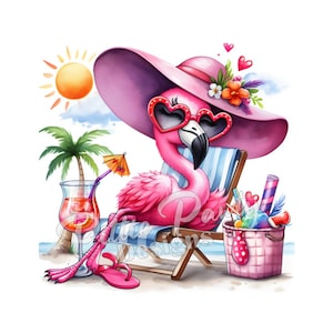 Beach Flamingo PNG do pobrania w wersji cyfrowej - Sun and Fun Sassy Flamingo Bird - Beach Girl - PNG Sublimation Design for Shirt and Decal Stickers
