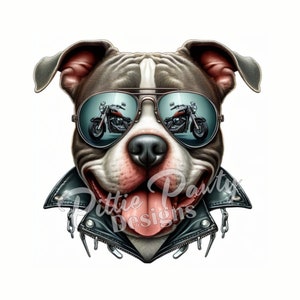 Pitbull PNG Digital Download - Happy Biker Pitbull Dog Pit bull Bully Dog PNG Printable Art Sublimation Design for Shirt and Decal Stickers
