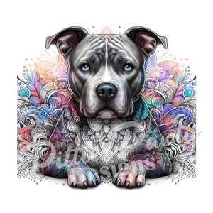 Pitbull PNG Digital Download - Colorful Paisley Pitbull Dog - Pit Bull Bully - PNG File Art Sublimation Design for Shirt and Decal Stickers
