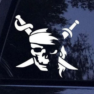 Pirate Skull with Swords Silhouette Decal Sticker - Vinyl Car Window Decal Sticker