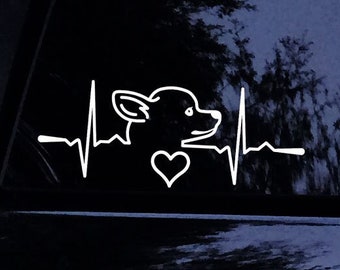Cute Heartbeat Chihuahua Outline Dog Face - Vinyl Car Window Decal Sticker