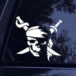 Pirate Skull w/ Swords Silhouette Sticker - Vinyl Car Window Decal Sticker