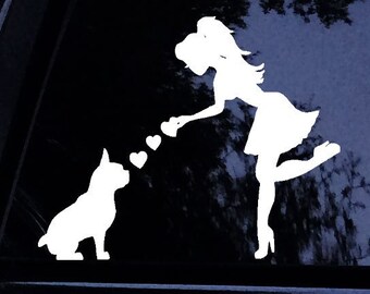 Freche Dame liebt ihren Frenchie Französische Bulldogge Hund Aufkleber - Vinyl Autofenster, Laptop Aufkleber Aufkleber