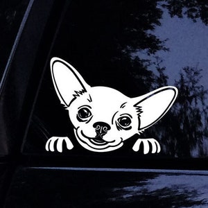 Cute Peeking Chihuahua Dog Face - Vinyl Car Window Decal Sticker