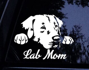 Peeking Lab MOM (B) Labrador Retriever Calcomanía personalizada para perros de laboratorio - Pegatina de vinilo para ventanas de automóviles