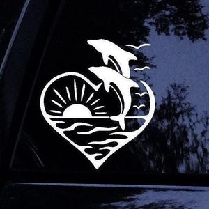Dolphin Decal - Playful Dolphins Decal - Dolphins Inside Heart Decal - Vinyl Car Window Decal Sticker