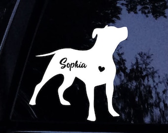 Personalized Silhouette Floppy Ear Pittie Pit Pitbull Dog Sticker - w/FREE Pitbull Mom Sticker - Vinyl Car Window Decal Sticker