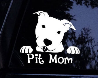 Peeking Pit Mom Pittie Pitbull Dog Sticker - w/FREE Pitbull Mom Sticker - Vinyl Car Window Decal Sticker