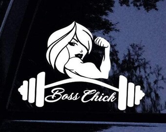 Tyngdlyftningsdekal - Boss Chick (B) Skivstång Kvinnors Träning Fitness Klistermärke - Vinyl Bilfönsterdekal