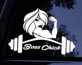 Sticker gewichtheffer - Boss Chick Barbell Women's Workout Gym Sticker - Vinyl autoruit sticker sticker