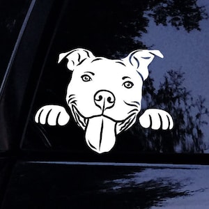 Pitbull Decal - Peeking Floppy Pit Pitbull Dog (B) Sticker - with FREE Pitbull Mom Sticker - Vinyl Car Window Decal Sticker