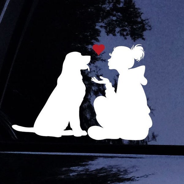 Sitting Lady w/Hoodie Loves Her SITTING Lab Labrador - Kissing Hearts Dog Mom -Vinyl Car Window Decal Sticker