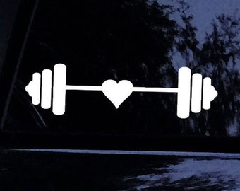 Barbell Decal - Love to Lift Heart Barbell Women's Workout Lifting Decal Sticker - Vinyl Car Window Decal Sticker