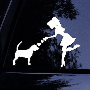 Freche Dame liebt ihren Beagle Hund Aufkleber - Vinyl Autofenster, Laptop Aufkleber Aufkleber