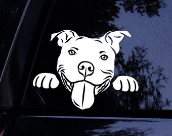 Pitbull Decal - Peeking Floppy Pit Pitbull Dog (B) Sticker - with FREE Pitbull Mom Sticker - Vinyl Car Window Decal Sticker