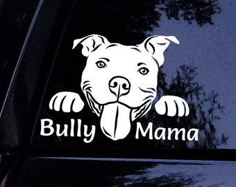 Pitbull Decal - Peeking Floppy Pit Bully Mama (B) Pittie Pitbull Dog Sticker - w/ FREE Pitbull Mom Sticker - Vinyl Car Window Decal Sticker