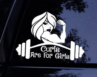 Gewichthefsticker - CURLS zijn voor meisjes - Haltertraining sticker voor vrouwen - Vinyl raamsticker voor auto