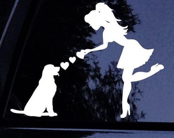 Calcomanía de laboratorio Sassy Lady ama a su perro labrador retriever sentado - Calcomanía de vinilo para ventana de automóvil, calcomanía para computadora portátil
