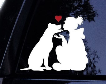 Pitbull Decal Hoodie Lady Loves Her Pitbull (Heart)  Pittie Kissing Hearts Dog Mom Free Pitbull Mom Sticker - Vinyl Car Window Decal Sticker