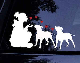 Pitbull Decal - Hoodie Lady Loves Her Pitbulls - Pittie Kissing Hearts Dog Mom - Free Pitbull Mom Sticker Vinyl Car Window Decal Sticker