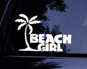 Beach Decal - Beach Girl Tropical Palm Trees Sticker - Vinyl Car Window Decal Sticker