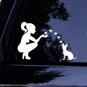 Chihuahua Decal - Lady Loves Her Chihuahua (Sitting) Kissing Hearts Dog Mom Sticker - Vinyl Car Window Decal Sticker