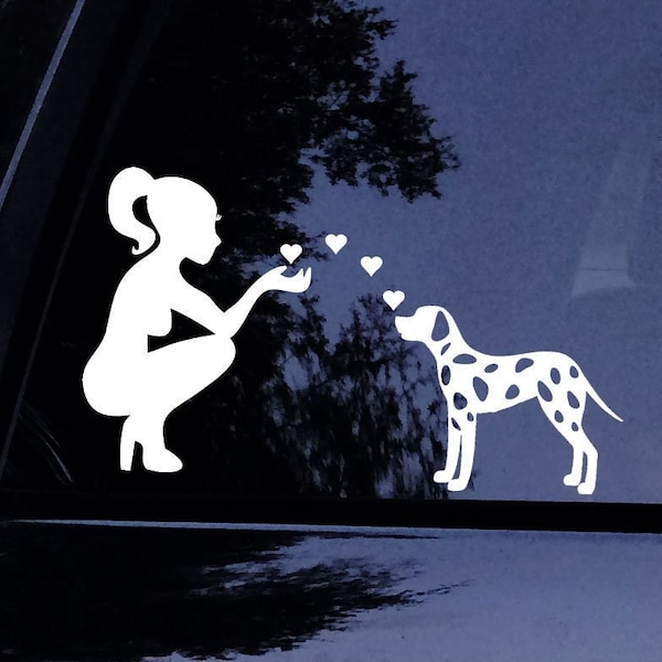 Lady Loves her Dalmatian Kissing Hearts Decal Dog Mom Sticker - Vinyl Car Window, Laptop Decal Sticker