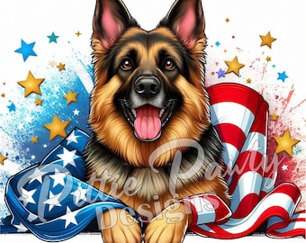 German Shepherd PNG Digital Download - Patriotic German Shepherd in American Flag - PNG Sublimation Design for Shirt and Decal Stickers