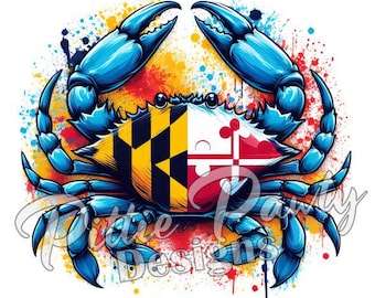 Crab PNG Digital Download - Maryland Flag Blue Crab Color Splatter - PNG Printable Sublimation Design for Shirt & Decal Stickers