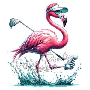 Flamingo PNG Digital Download - Flamingo Splash Golfer - Flamingo Golfing Printable - PNG Sublimation Design for Shirt and Decal Stickers