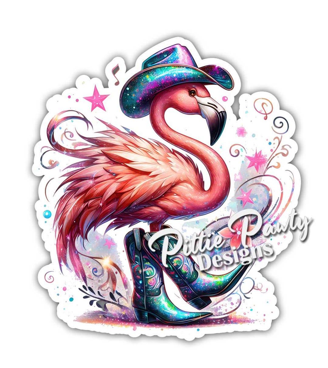 Flamingo Sticker - Flamingo Bird in Cowboy Boots and Hat - Vinyl Car ...