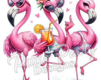 Flamingo PNG Digital Download - Flamingo Birds Ready for Beach I - Tropical Birds - PNG Sublimation Design for Shirt and Decal Stickers
