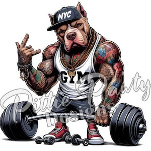 Download digitale di Pitbull PNG - Pitbull tatuato, palestra, culturista, cane, NYC, pit bull, bullo, PNG, design a sublimazione per adesivi per magliette e decalcomanie