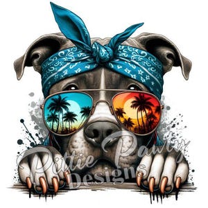 Pitbull PNG en téléchargement numérique - Pitbull avec lunettes de soleil et Bandana Gangsta Bully Dog - Design par sublimation PNG pour chemise et autocollants