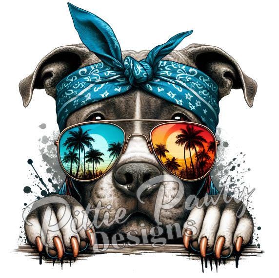 Pitbull PNG Digital Download - Pitbull W/ Sunglasses and Bandana ...