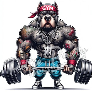 Pitbull PNG Digital Download - Hip Hop Gym Pitbull Dog  - Pit bull Bully Tattooed - PNG Art Sublimation Design for Shirt and Decal Stickers