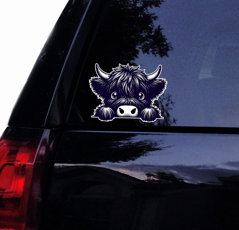 Highland Cow Sticker - Peeking Highland Cow Decal Sticker - Vinyl Car ...