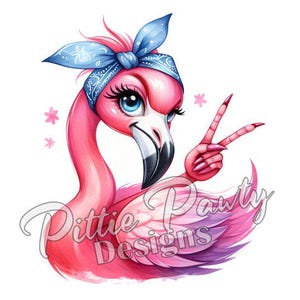 Flamingo PNG digitaler Download - Frecher Frieden, Flamingo-Vogel mit Bandana - PNG Color Art Sublimationsdesign für Hemd- und Abziehbildaufkleber
