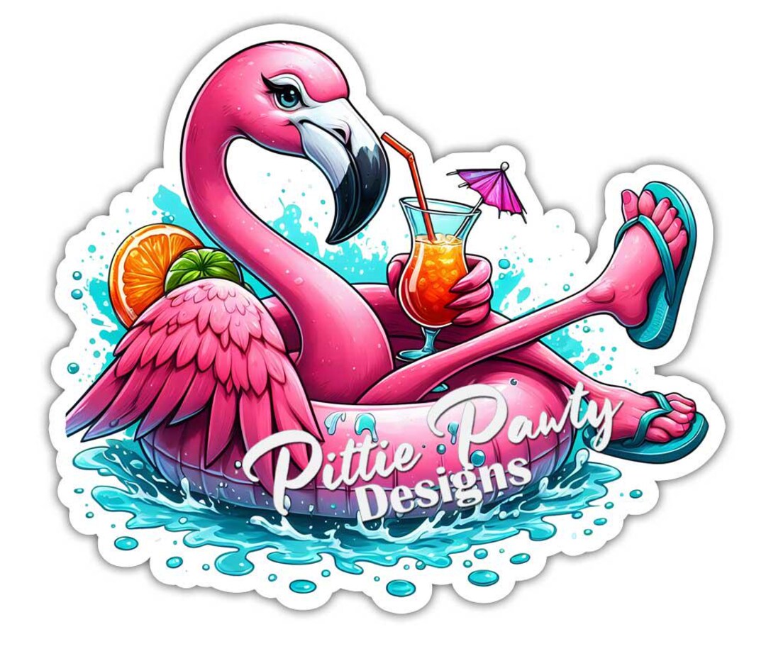 Flamingo Sticker - Flamingo Bird Chillin on Float W/drink Decal - Vinyl ...