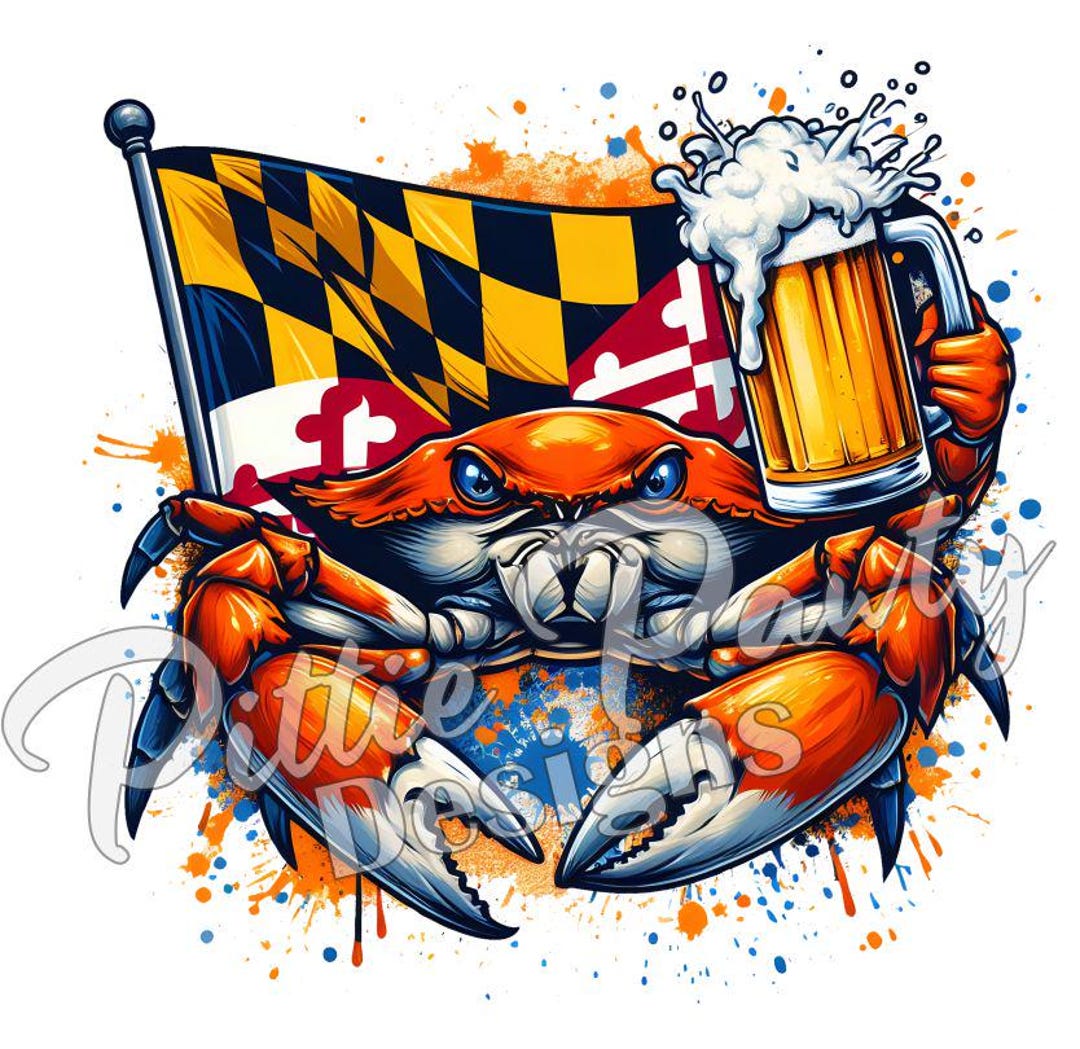 Crab PNG Digital Download Maryland Steamed Crab and Cold Beer Maryland  Flag PNG Sublimation Design for Shirt and Decal Stickers