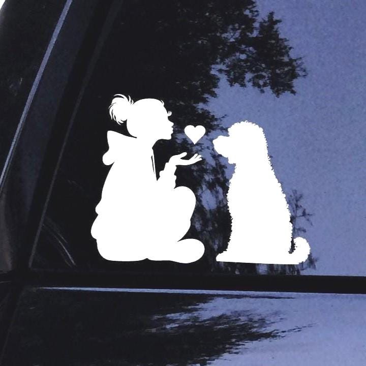 Goldendoodle Decal Sticker - Hoodie Lady Loves Her GoldenDoodle Golden Doodle - Kissing Hearts Dog Mom - Vinyl Car Window Decal Sticker