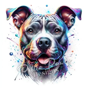 PNG Digital Download - Holographic Pitbull Portrait - Pit bull Bully Dog - PNG Color Art Sublimation Design for Shirt and Decal Stickers