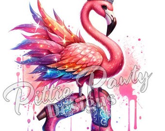 Flamingo Bird PNG - Cowboy Princess Flamingo - CowGirl - Digital Download - PNG Printable Sublimation Design for Shirt and Decal Stickers